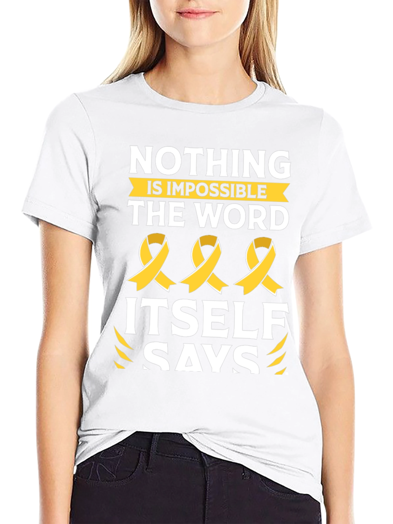 Nothing is Impossible T-Shirt with Ribbon Design