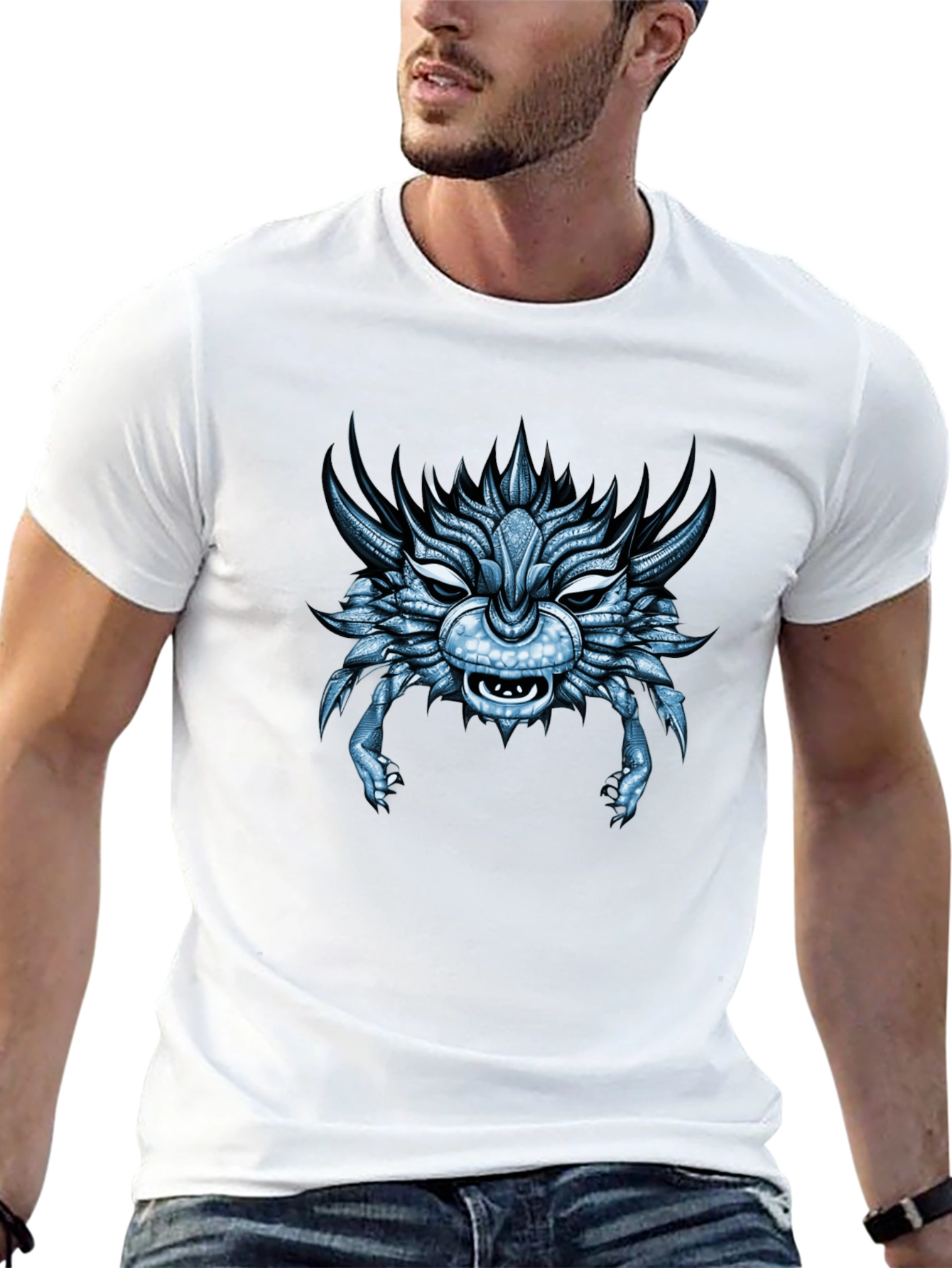 Cool Blue Dragon Head Graphic T-Shirt