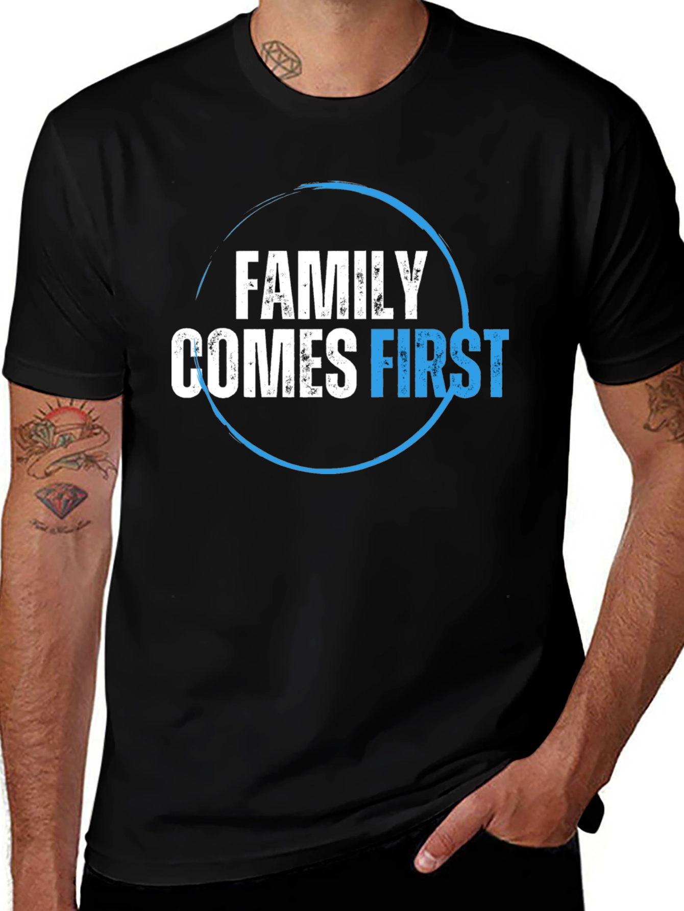 Family Comes First Graphic Tee - Black