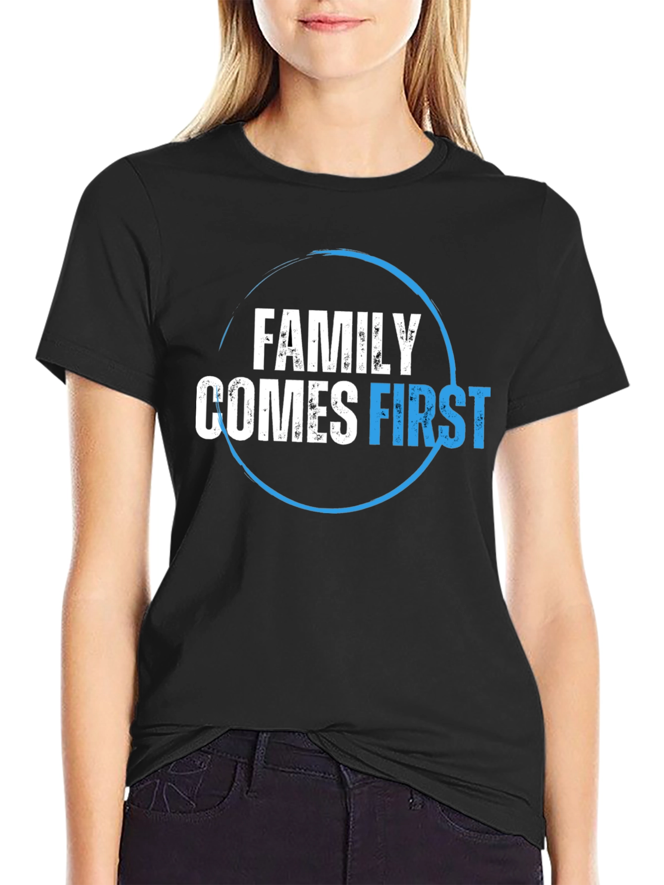 Family Comes First Graphic Tee - Black