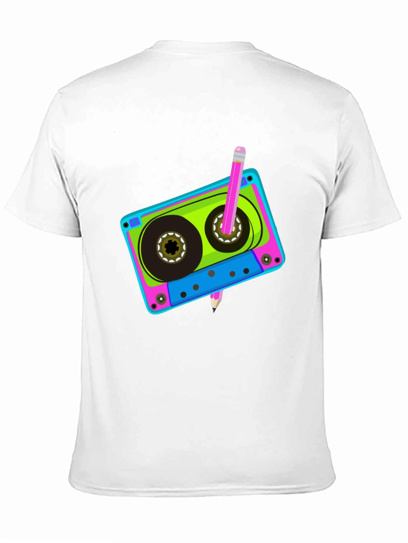 Retro Cassette Tape & Pencil Black T-Shirt