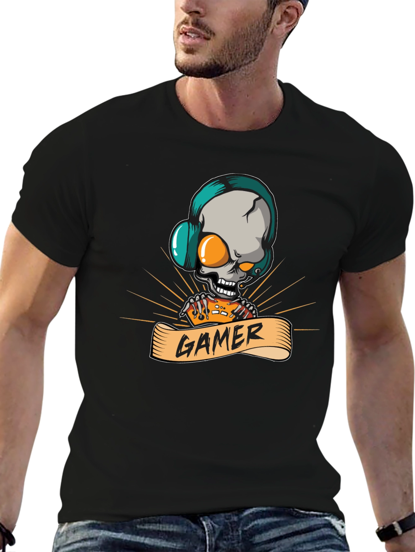 Gamer Skull Graphic Tee - Black T-Shirt