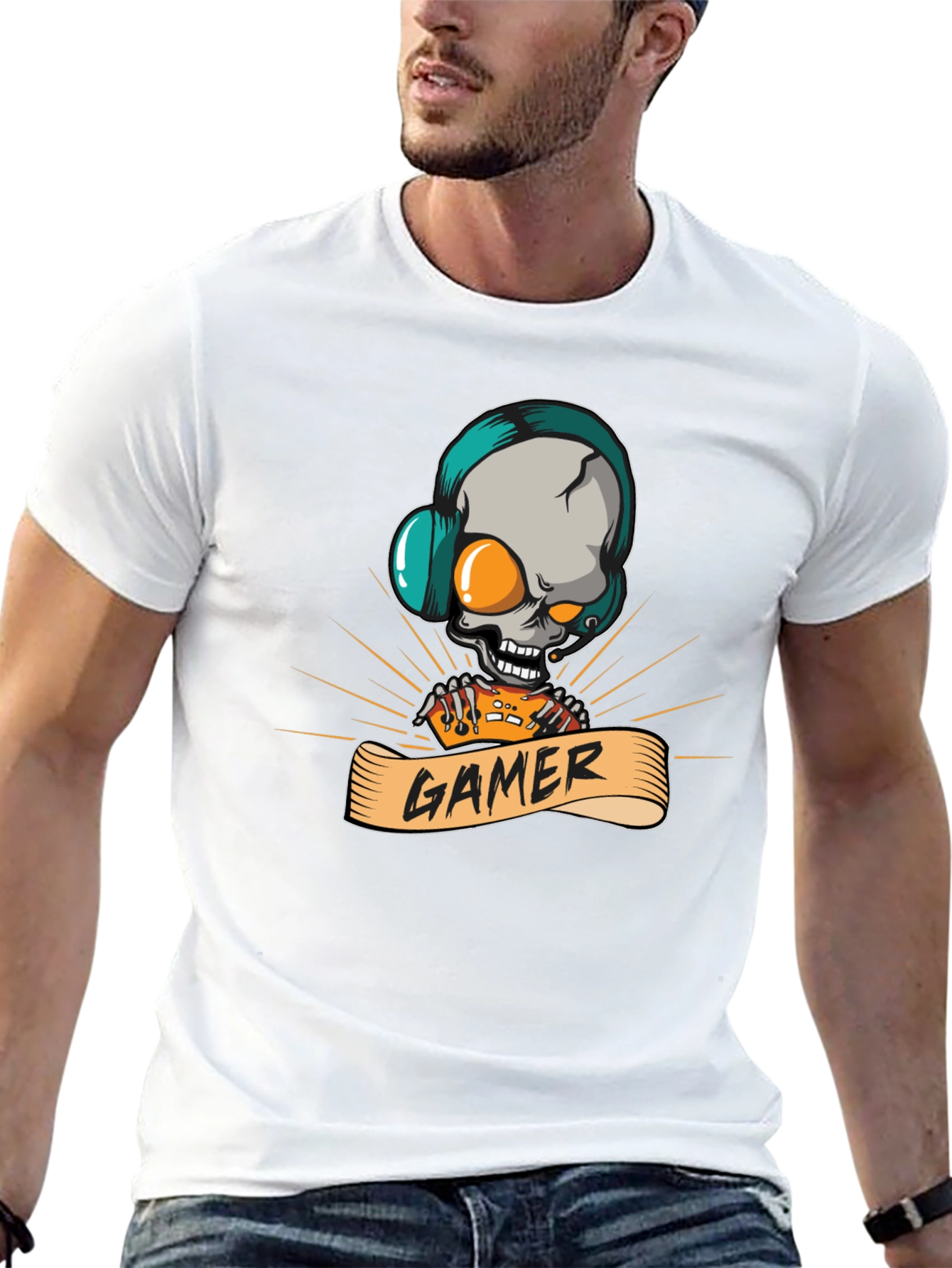 Gamer Skull Graphic Tee - Black T-Shirt