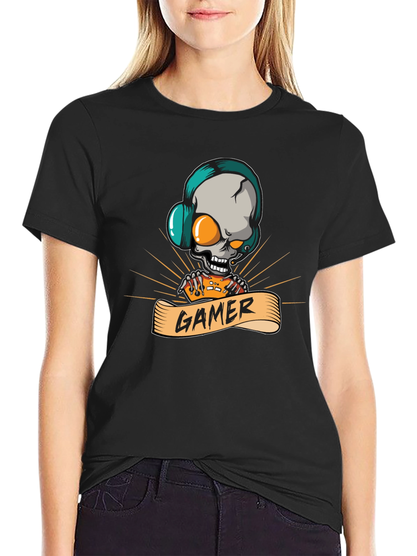 Gamer Skull Graphic Tee - Black T-Shirt