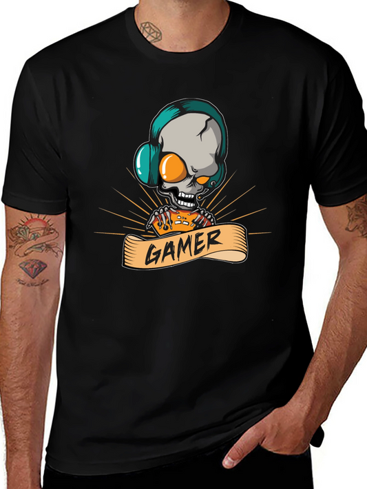 Gamer Skull Graphic Tee - Black T-Shirt