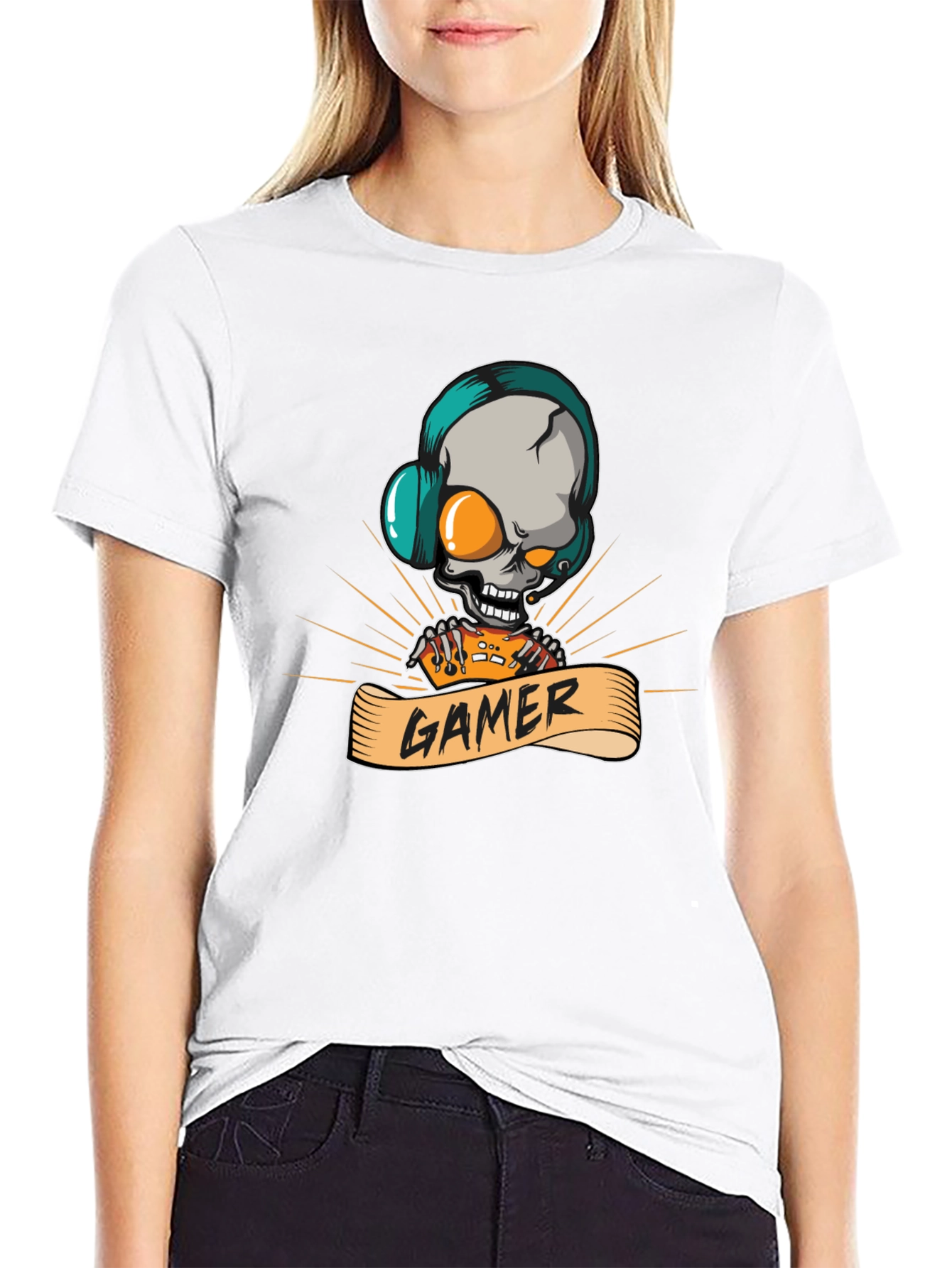 Gamer Skull Graphic Tee - Black T-Shirt