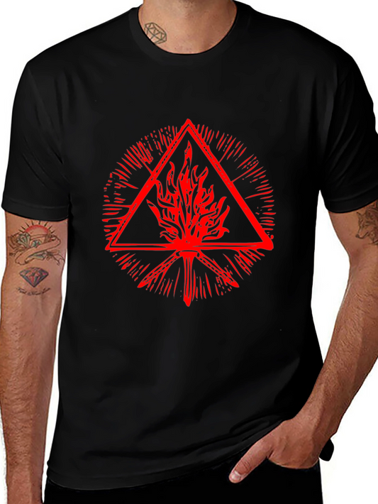 Fiery Triangle Graphic Tee - Bold Red Design on Black
