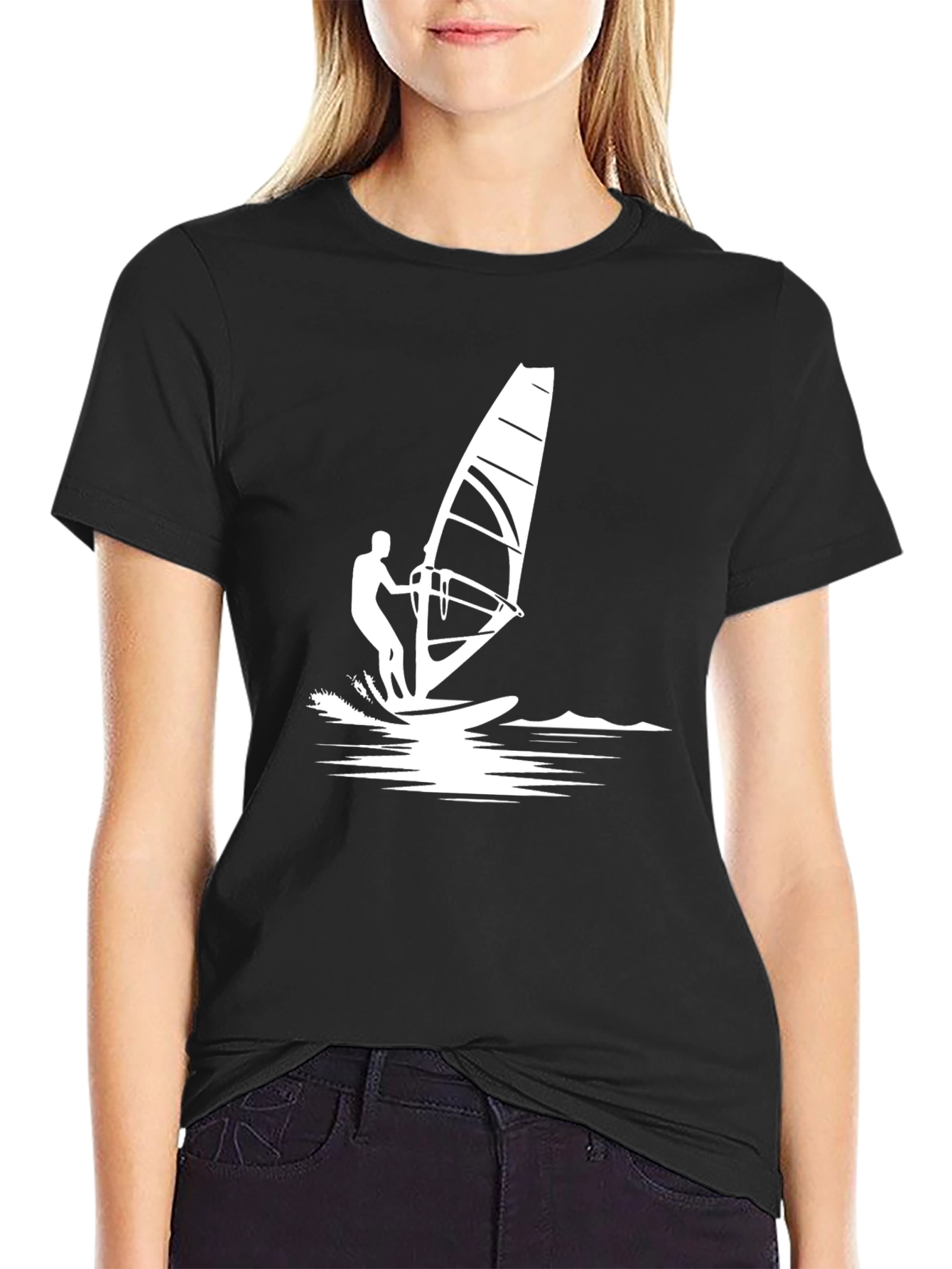 Windsurfer Graphic Tee - Black Cotton T-Shirt