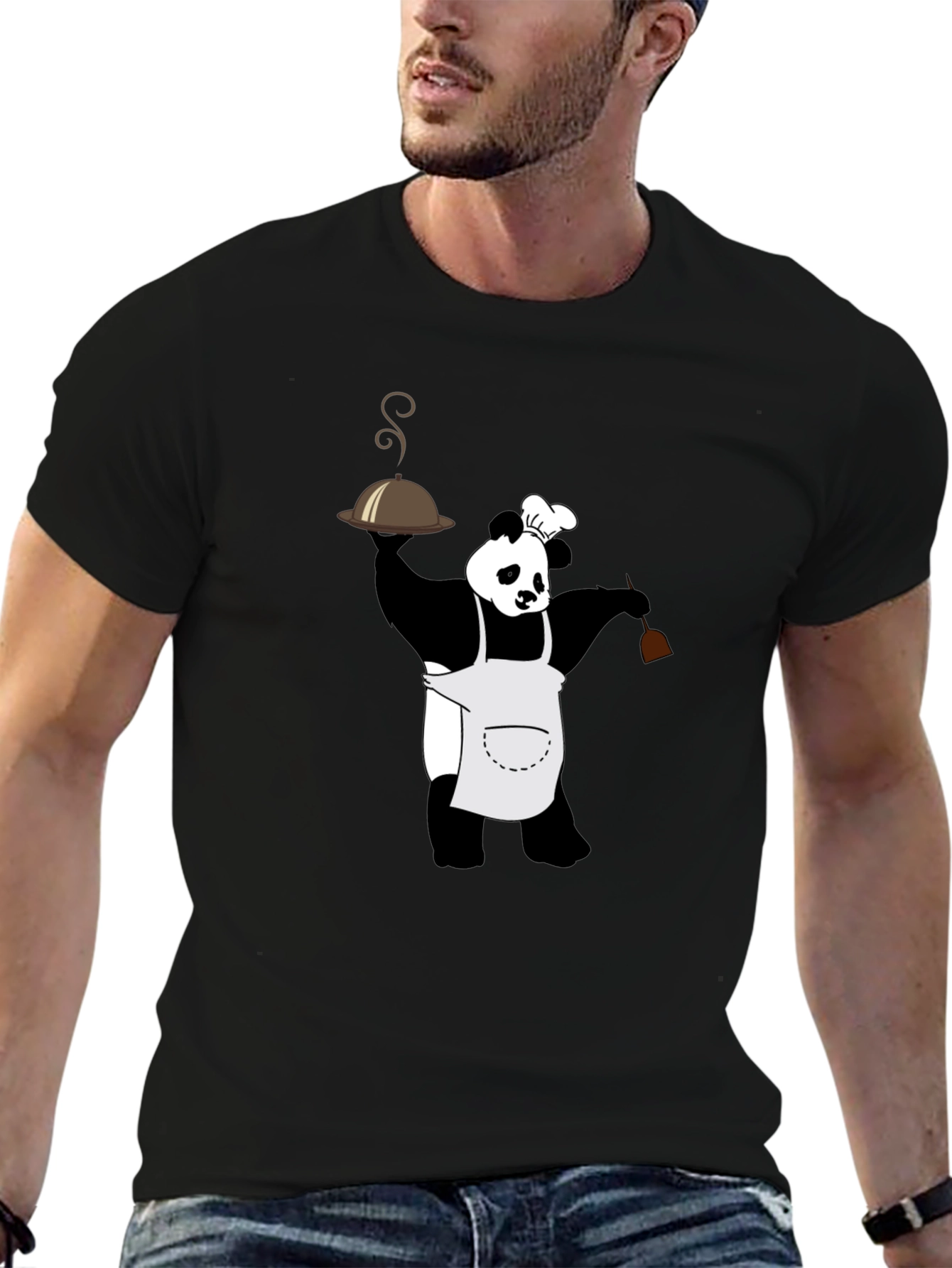 Panda Chef Graphic Tee - Black Crew Neck T-Shirt