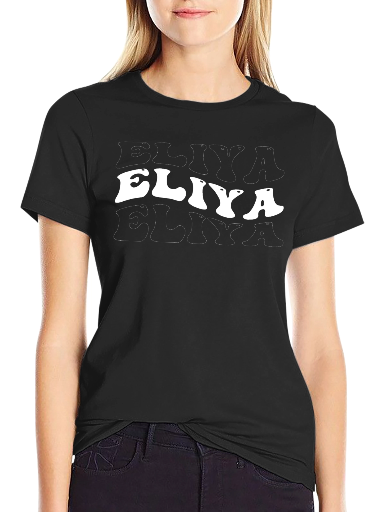 Eliya T-Shirt: Retro Groovy Font Black Tee