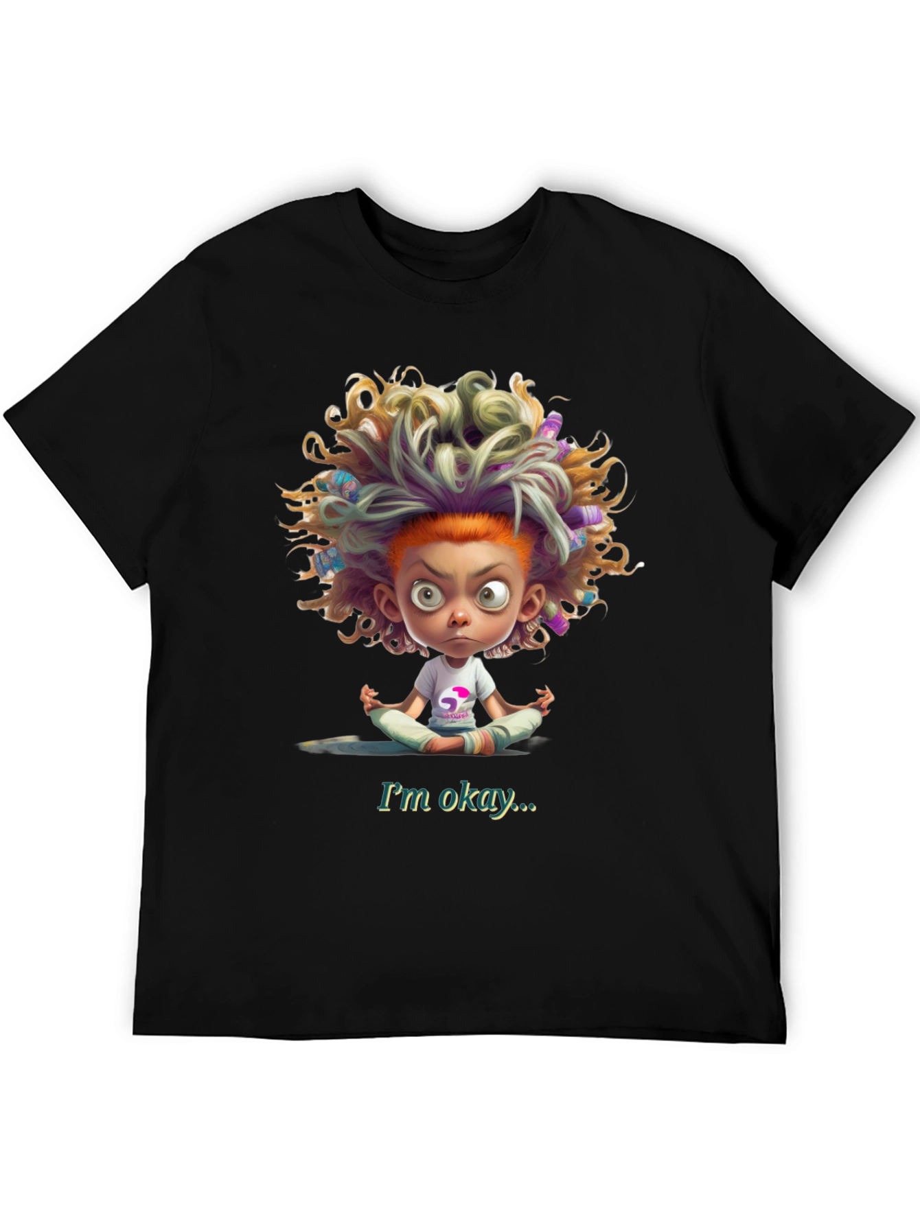 Meditating Cartoon Tee - Im Okay Black T-Shirt