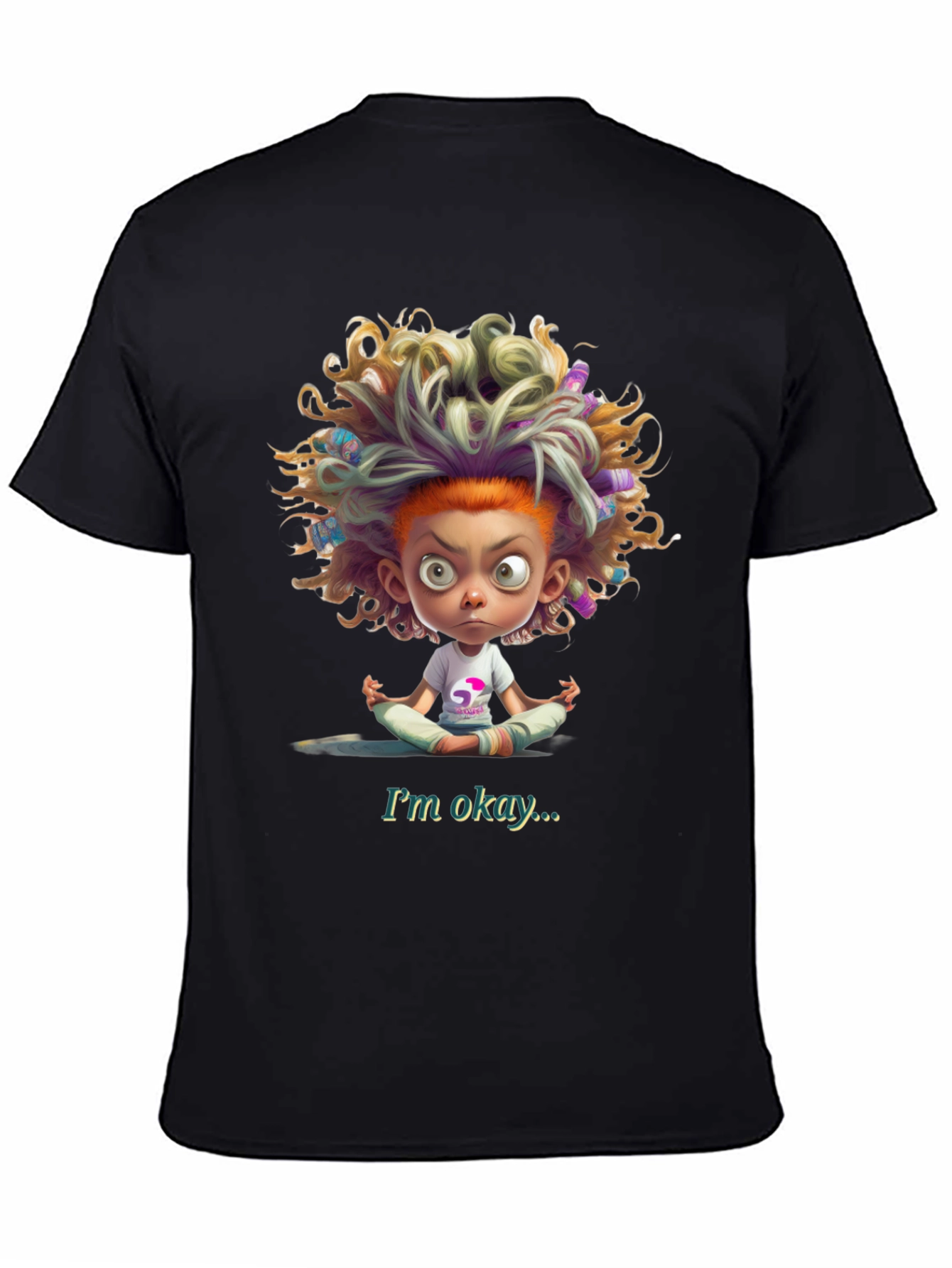 Meditating Cartoon Tee - Im Okay Black T-Shirt