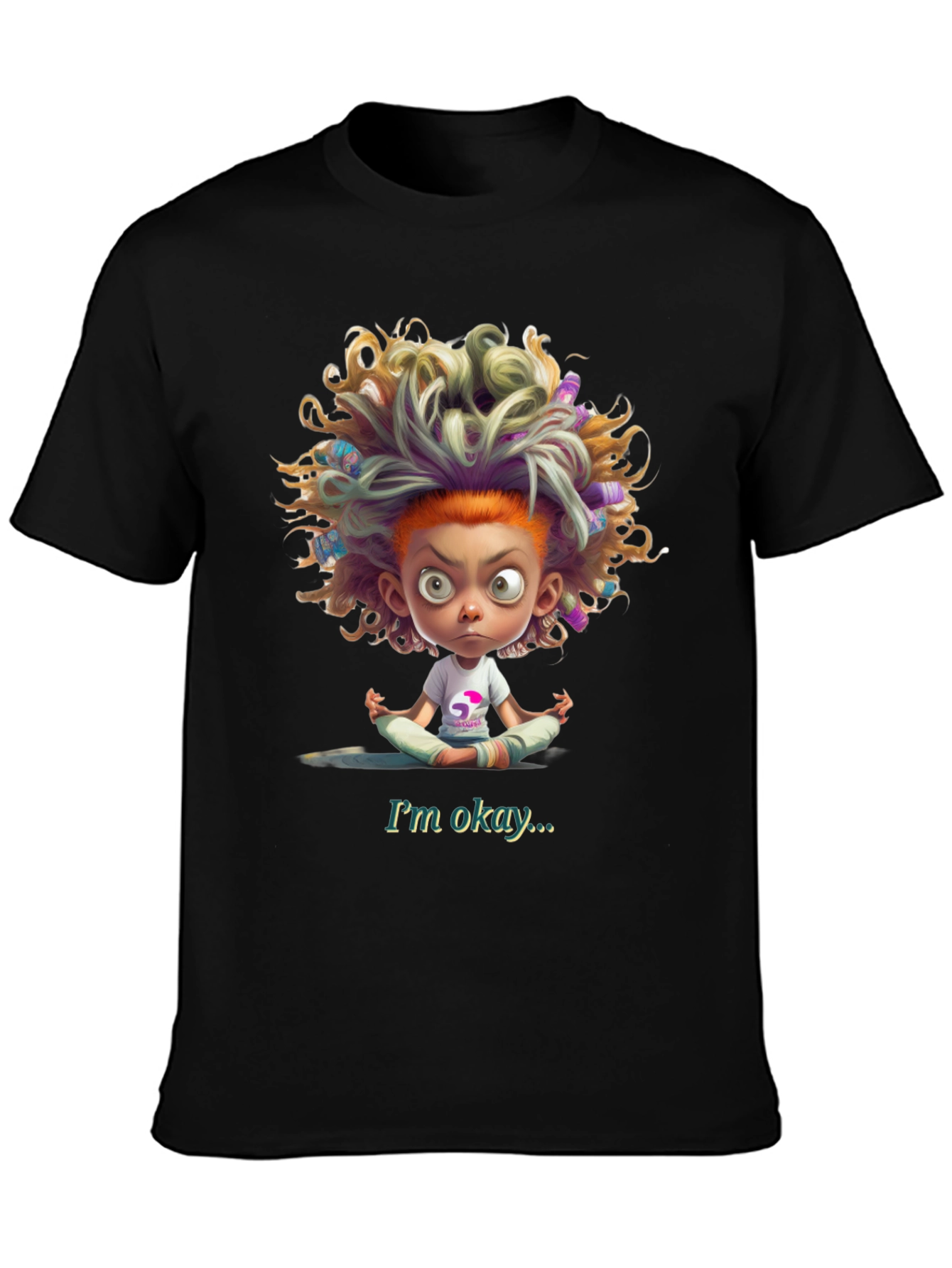 Meditating Cartoon Tee - Im Okay Black T-Shirt