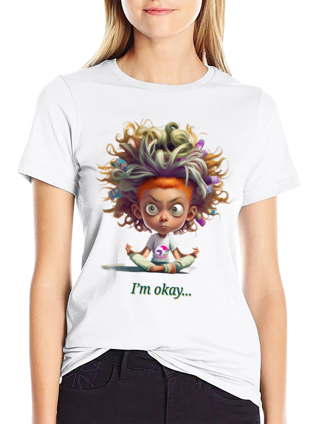 Meditating Cartoon Tee - Im Okay Black T-Shirt