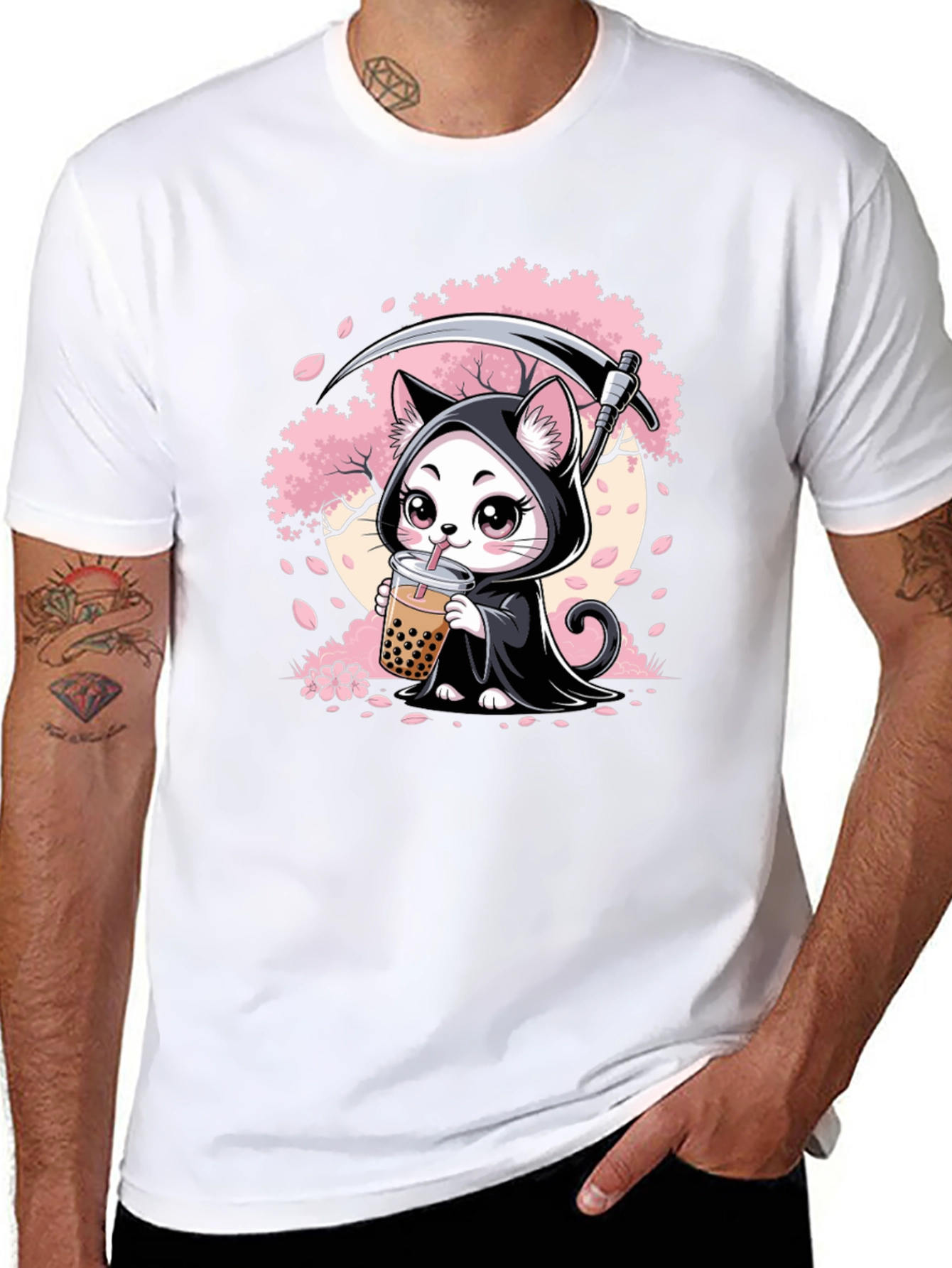 Grim Reaper Cat Bubble Tea Graphic Tee