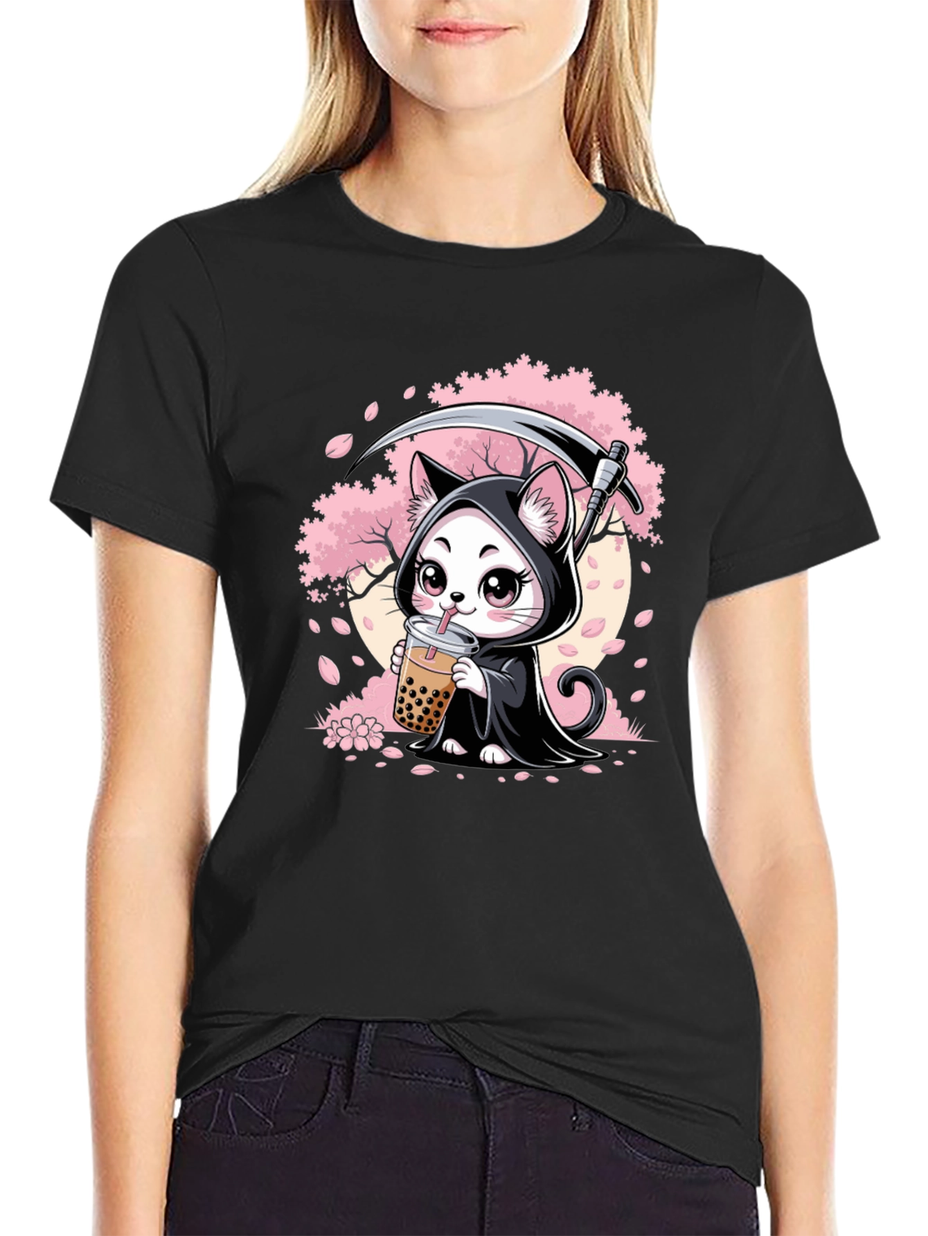 Grim Reaper Cat Bubble Tea Graphic Tee