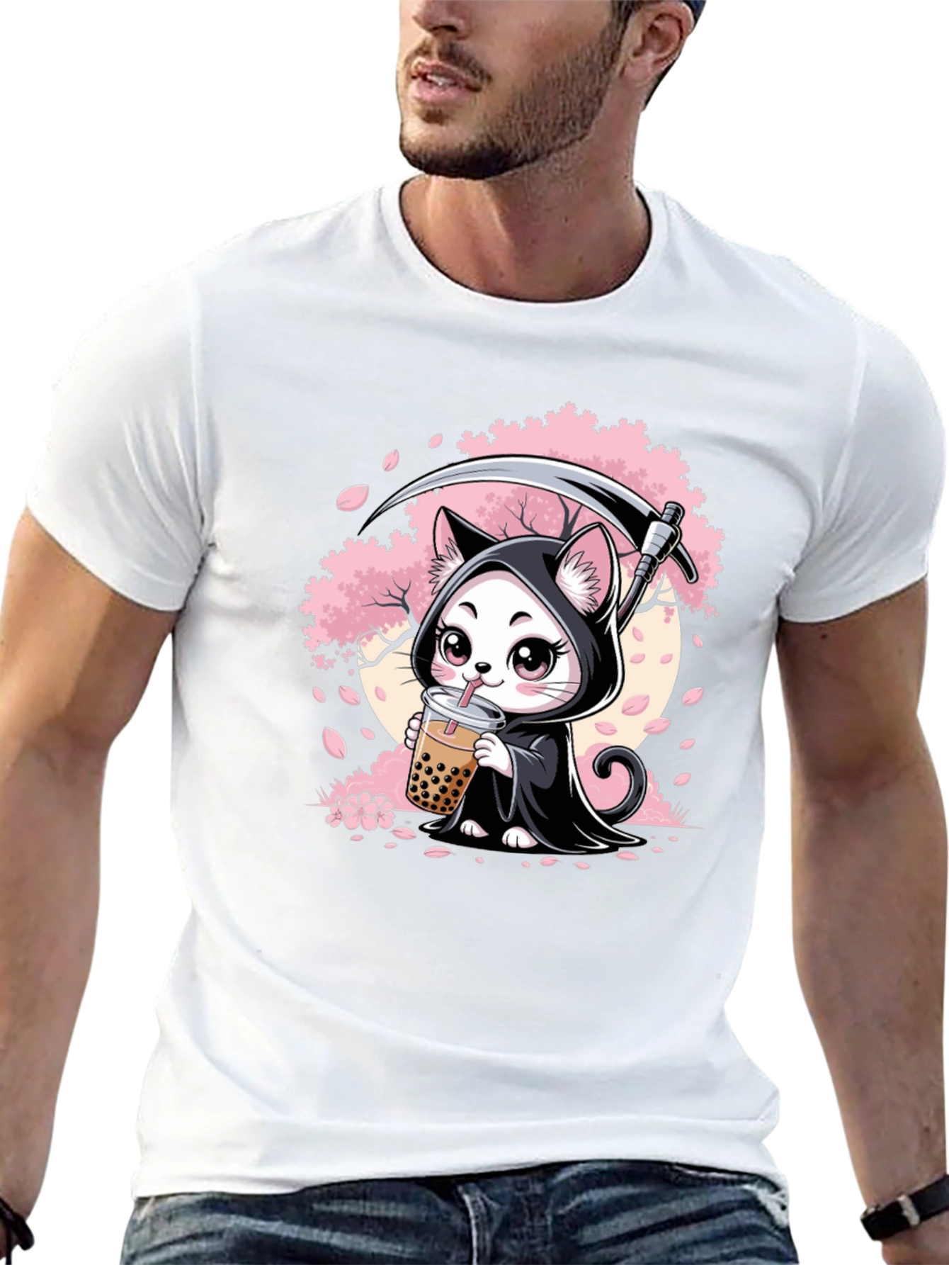 Grim Reaper Cat Bubble Tea Graphic Tee