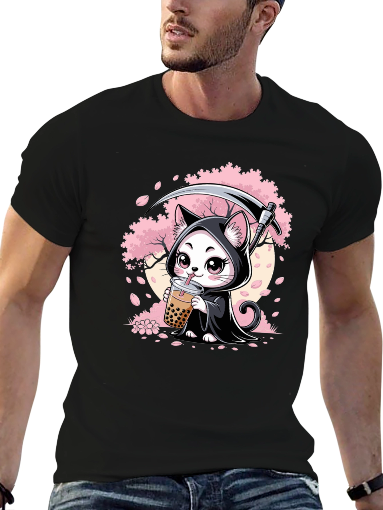 Grim Reaper Cat Bubble Tea Graphic Tee