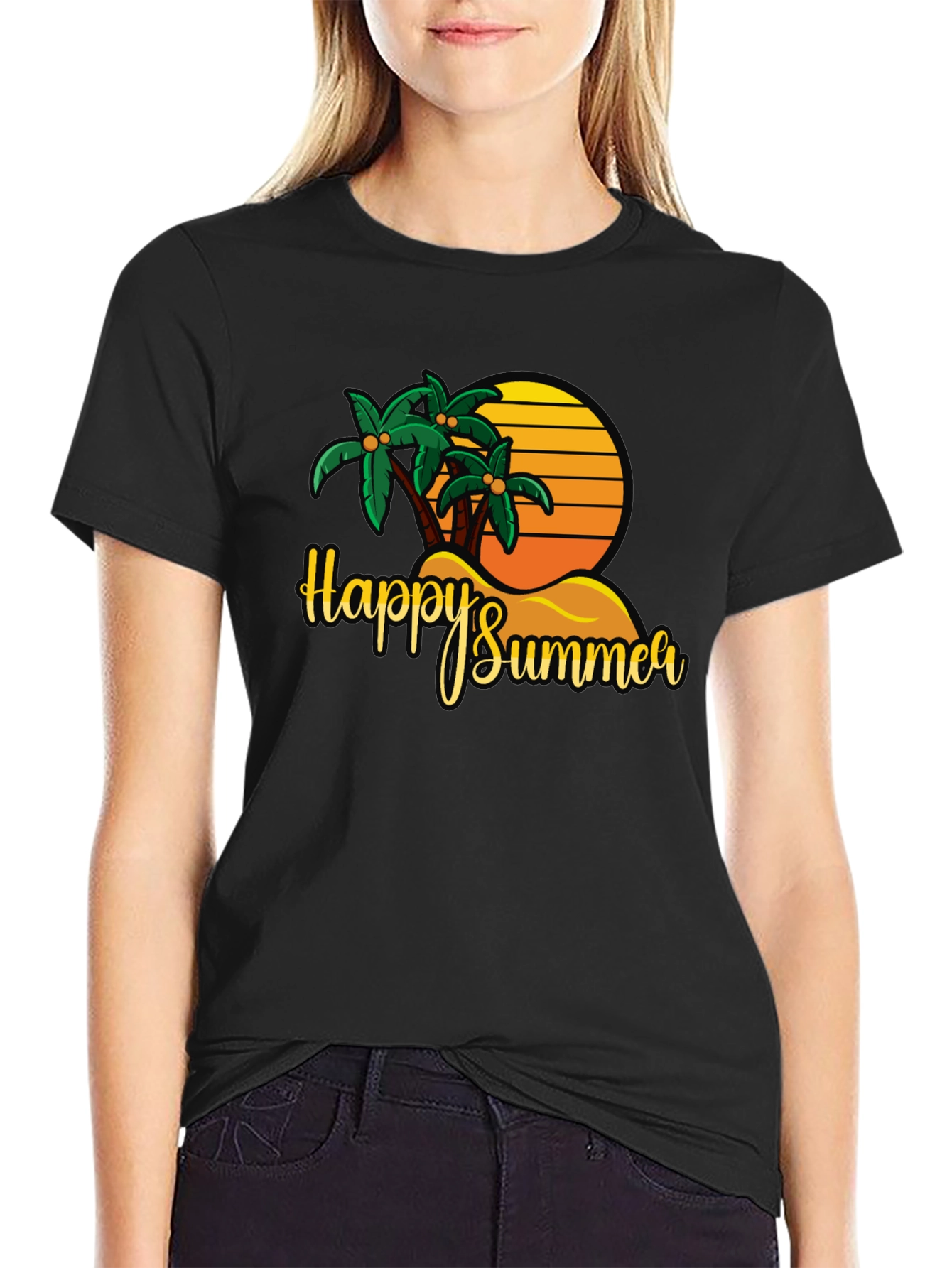 Happy Summer Palm Tree Graphic T-Shirt