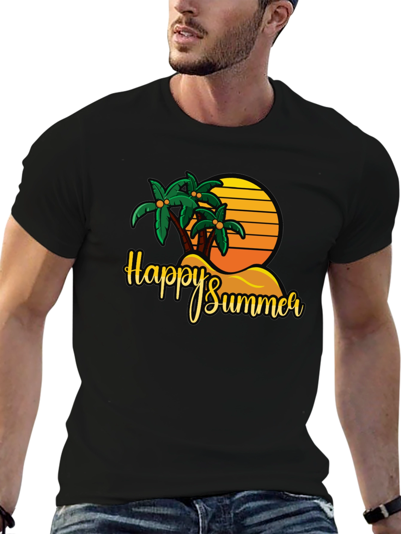 Happy Summer Palm Tree Graphic T-Shirt
