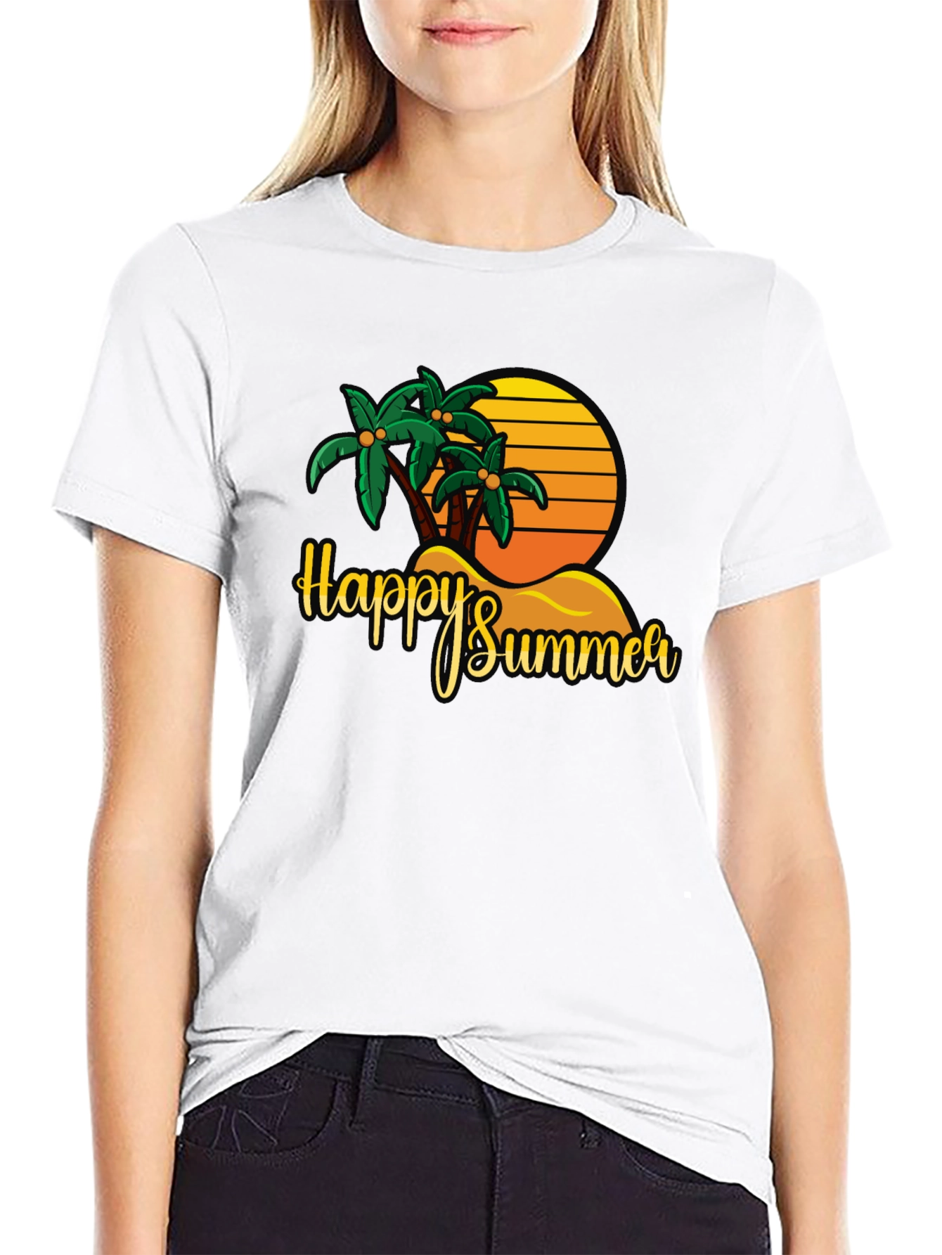 Happy Summer Palm Tree Graphic T-Shirt