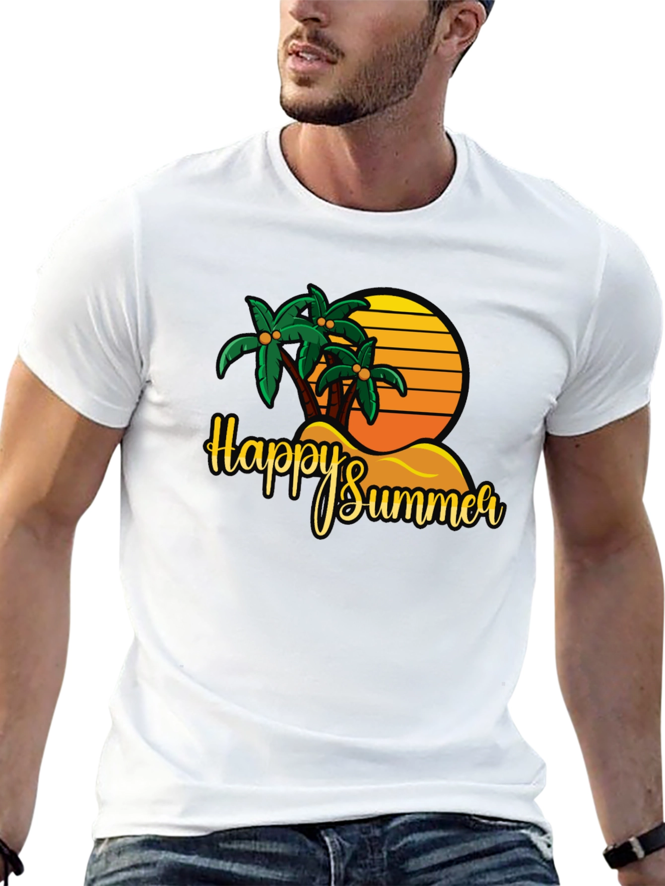 Happy Summer Palm Tree Graphic T-Shirt