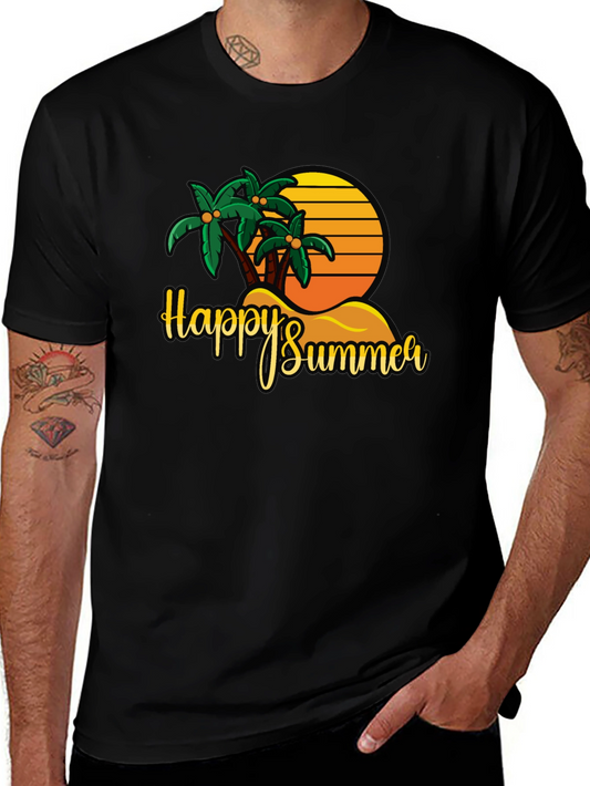 Happy Summer Palm Tree Graphic T-Shirt