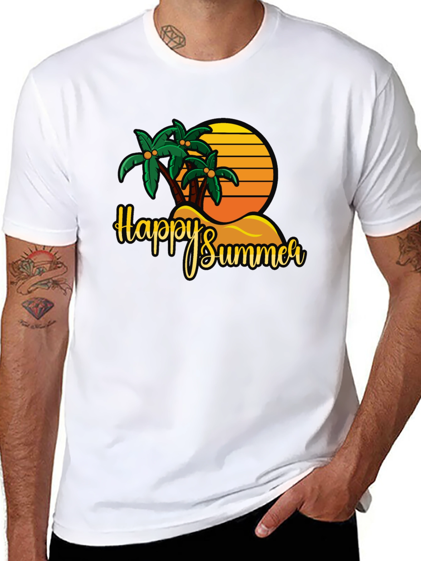 Happy Summer Palm Tree Graphic T-Shirt