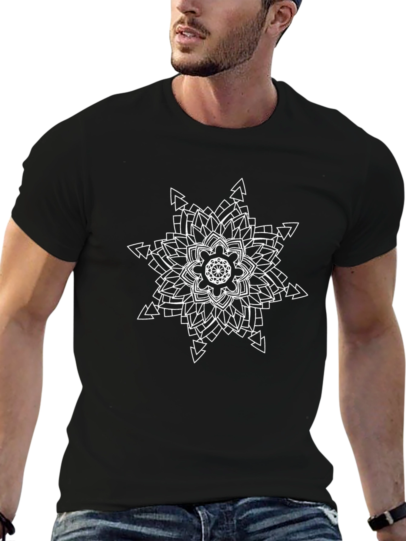 Abstract Geometric Mandala T-Shirt - Black