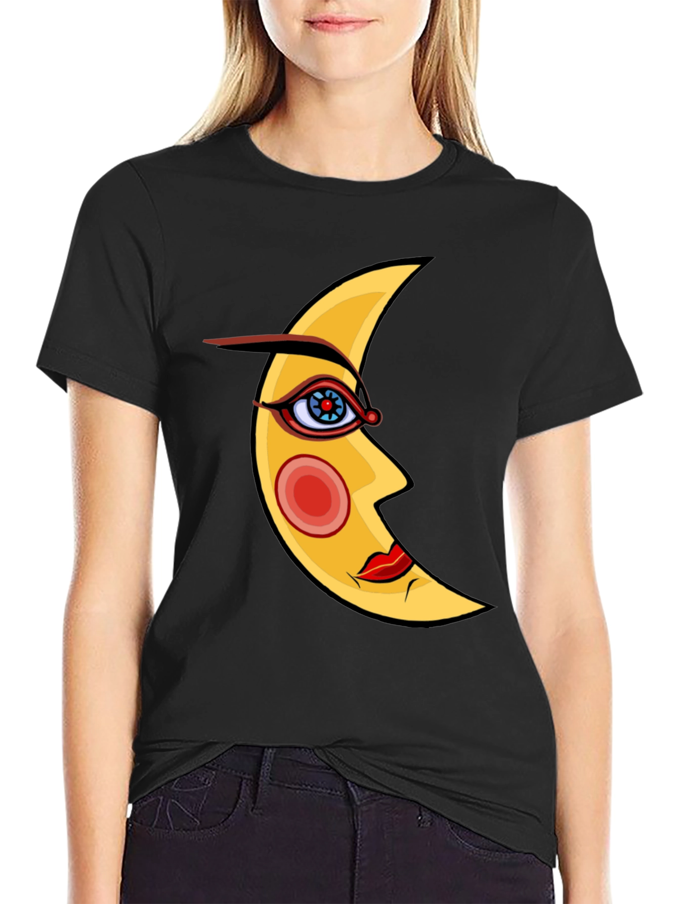 Mystic Moon Face Black T-Shirt