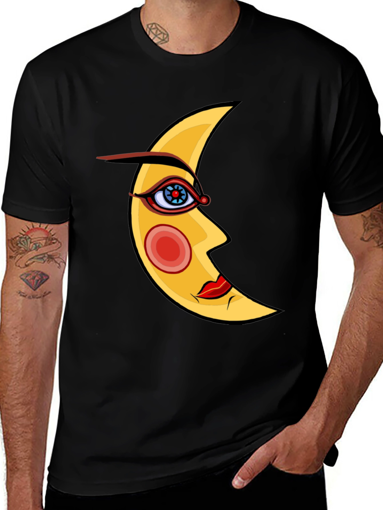 Mystic Moon Face Black T-Shirt