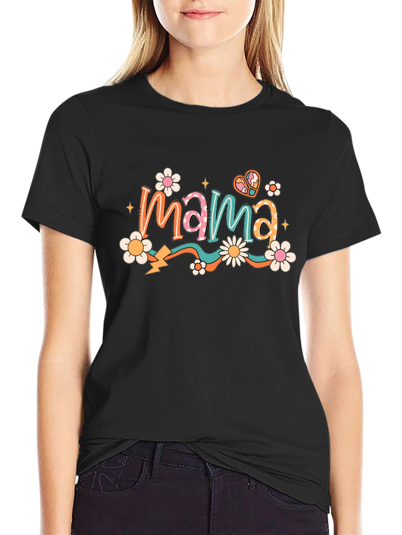 Retro Mama T-Shirt - Black Floral Graphic