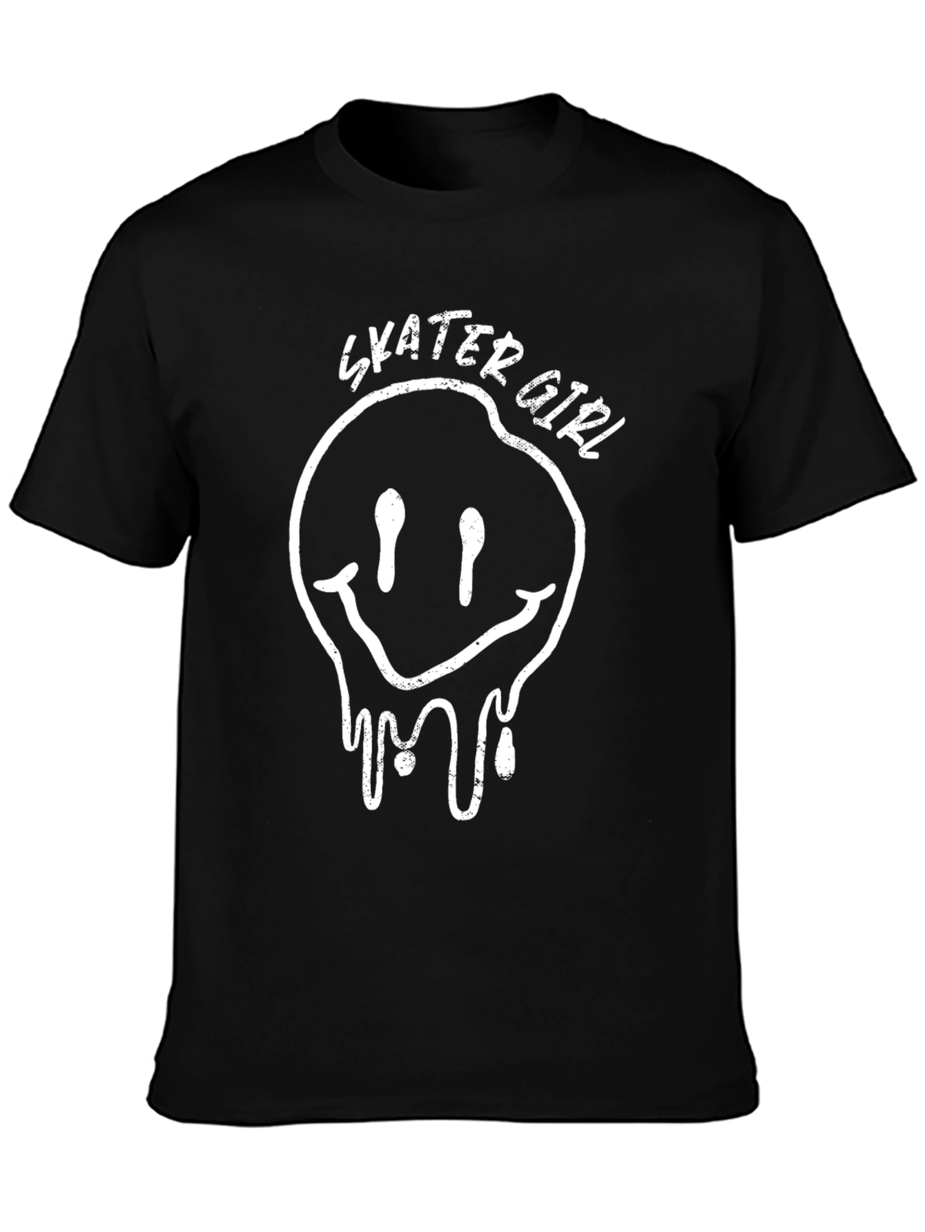 Skater Girl Graphic Tee - Distressed Smiley Face Shirt