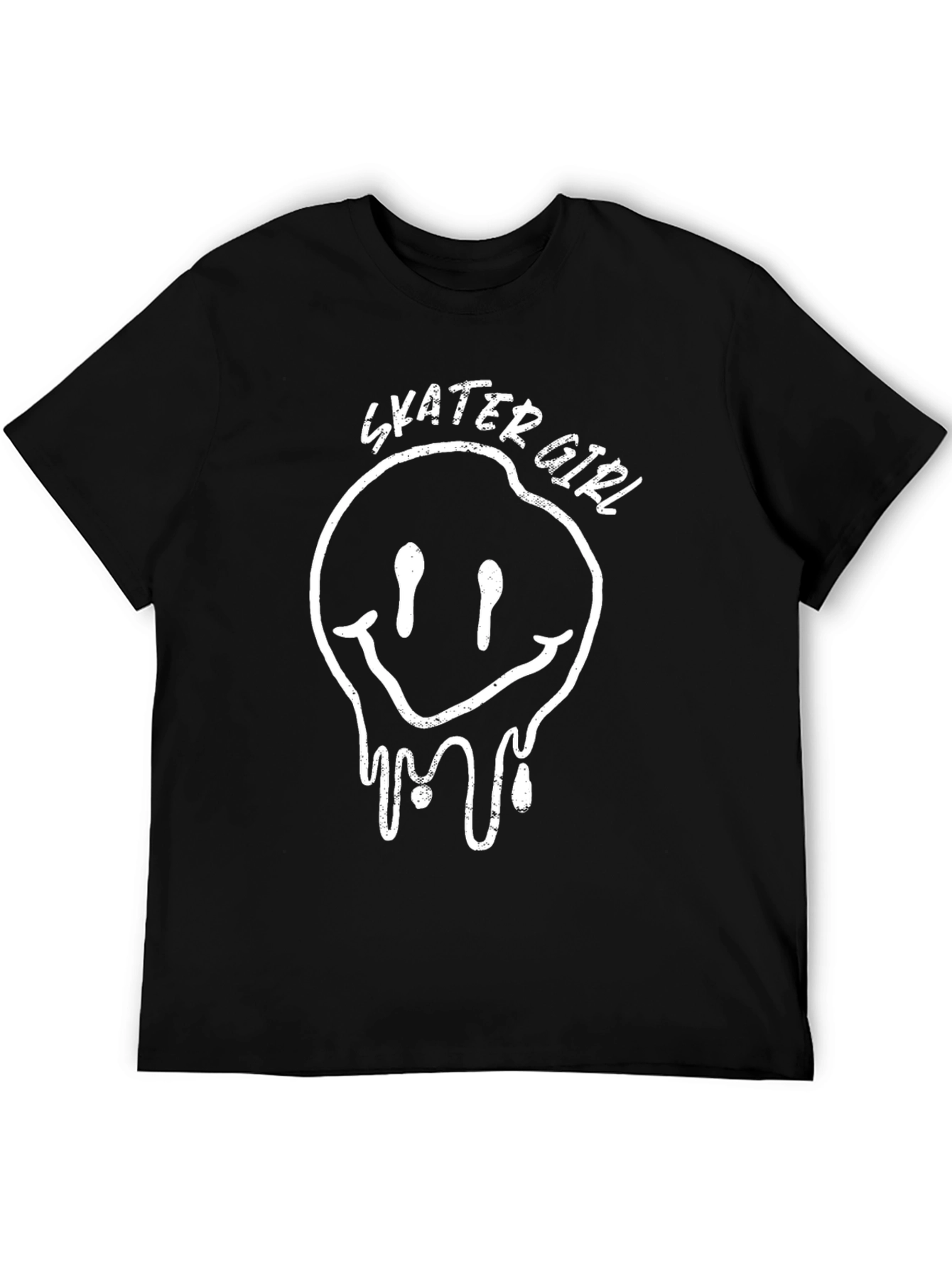 Skater Girl Graphic Tee - Distressed Smiley Face Shirt