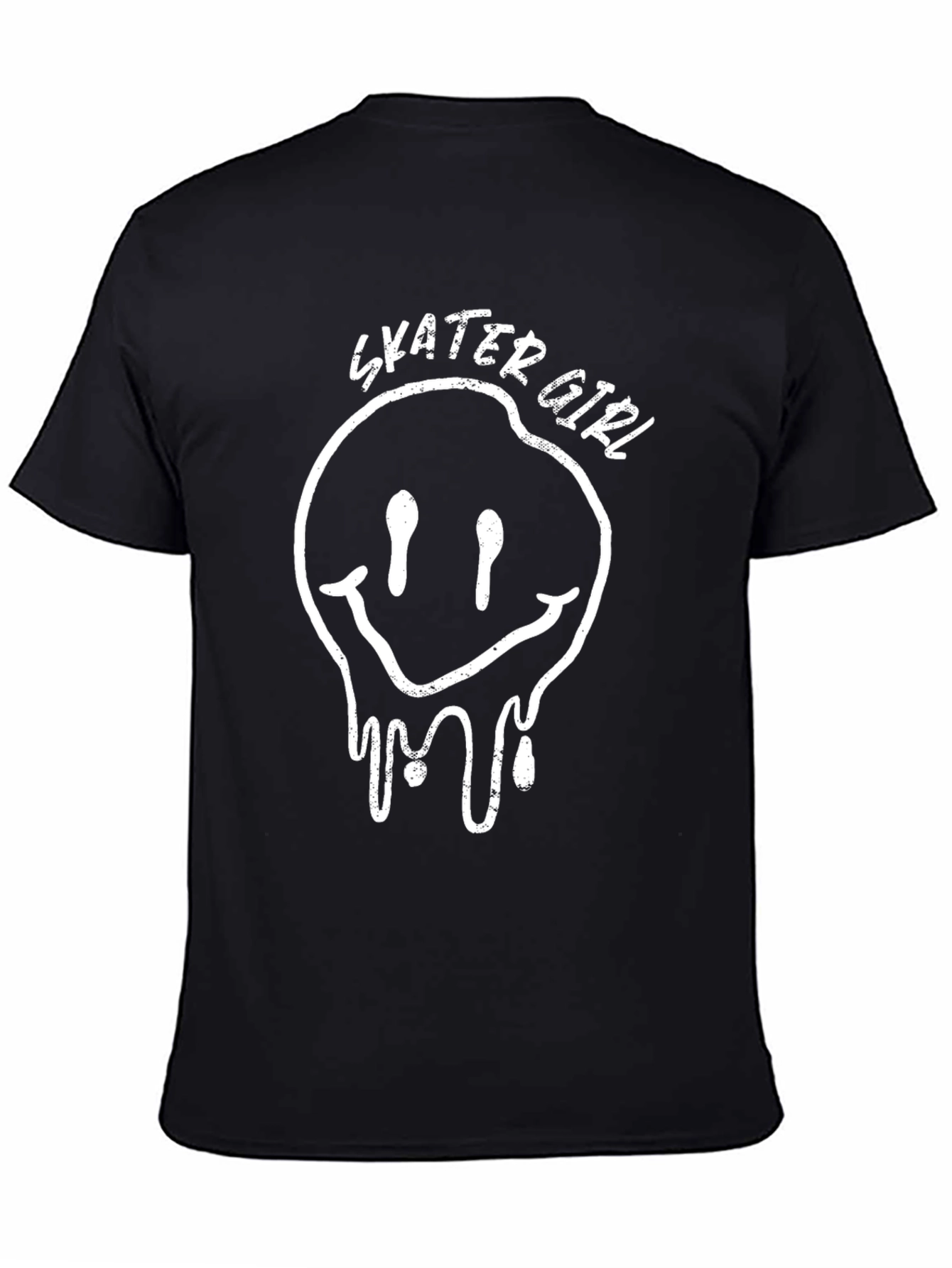 Skater Girl Graphic Tee - Distressed Smiley Face Shirt