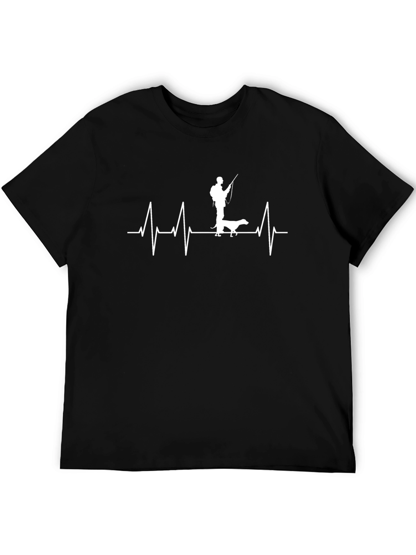 Fisherman Heartbeat Graphic Tee - Black Cotton T-Shirt