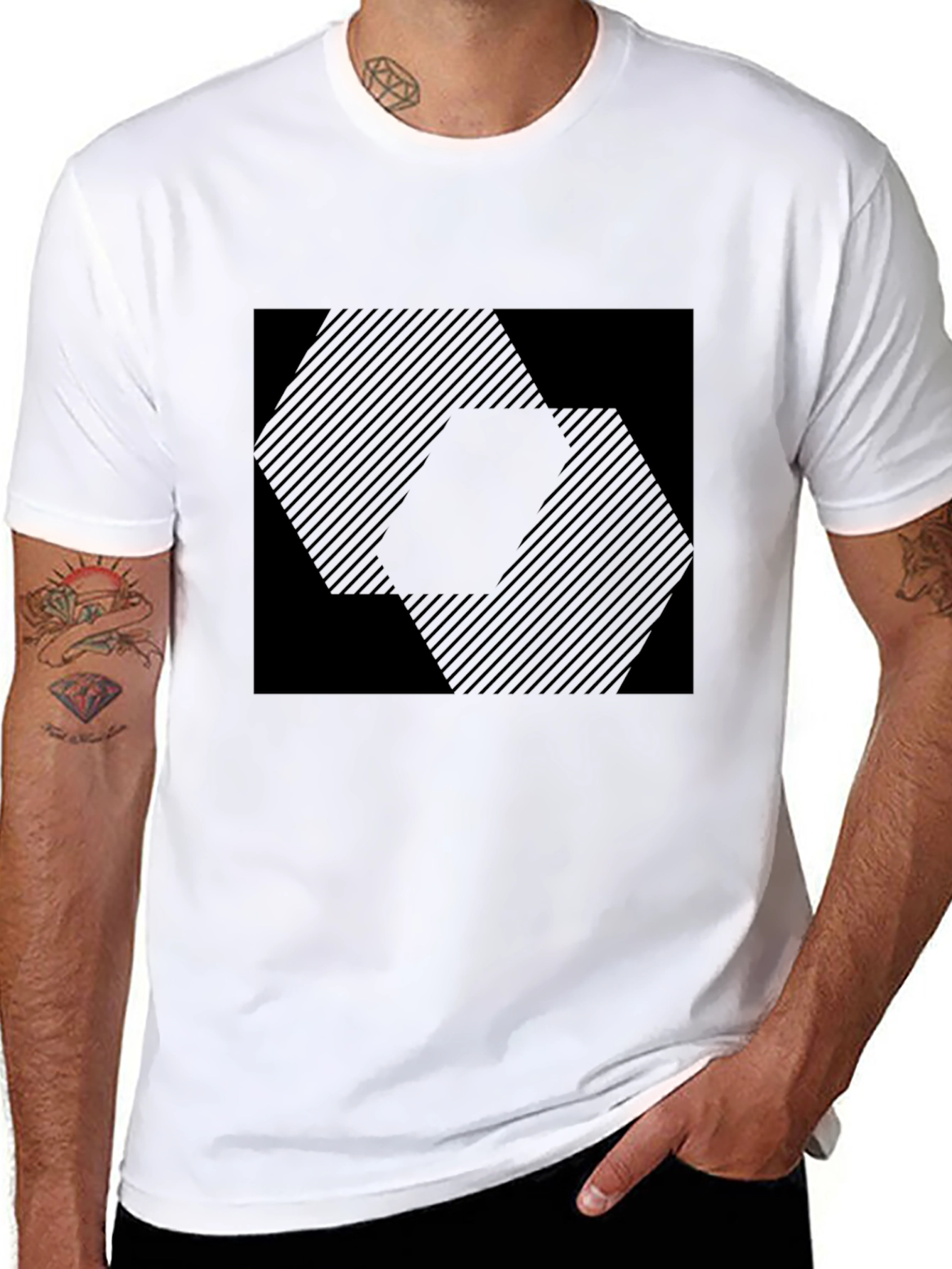 Geometric Patterned Black T-Shirt