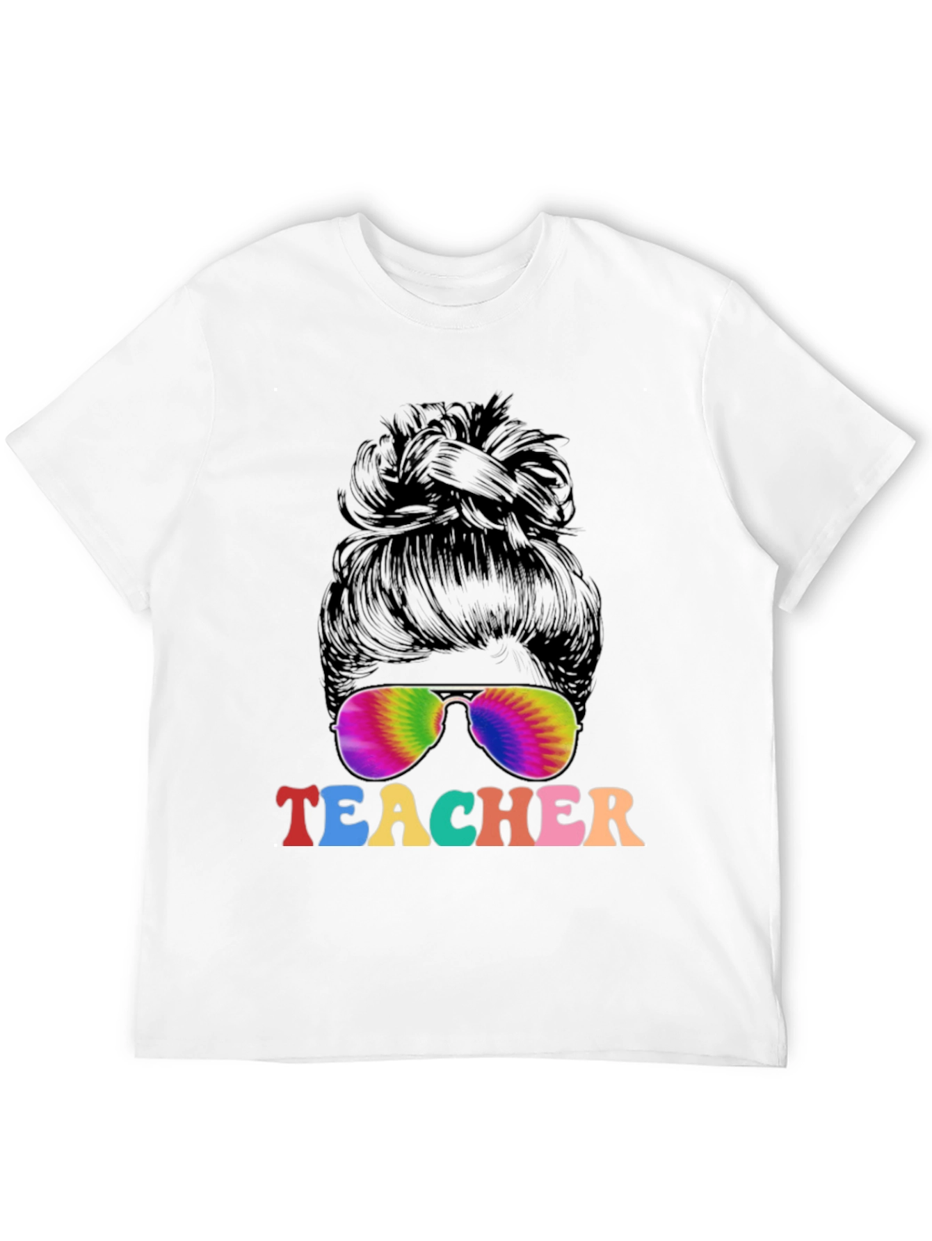 Teacher Messy Bun Tie Dye Sunglasses T-Shirt