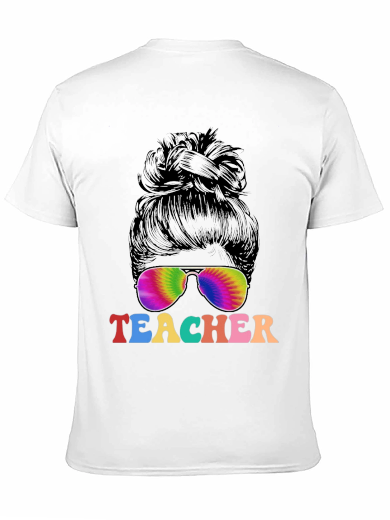 Teacher Messy Bun Tie Dye Sunglasses T-Shirt