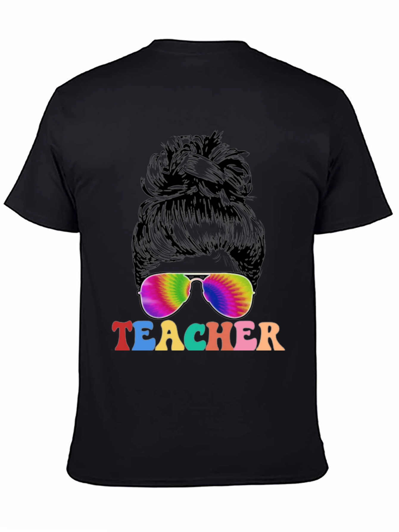 Teacher Messy Bun Tie Dye Sunglasses T-Shirt