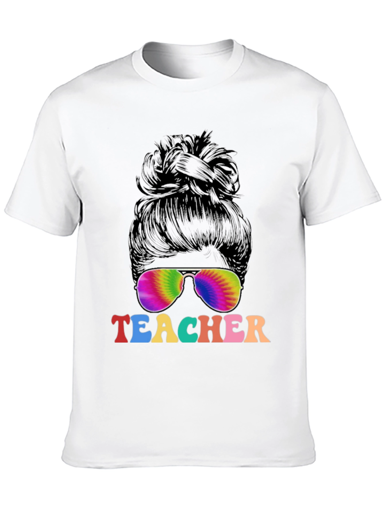 Teacher Messy Bun Tie Dye Sunglasses T-Shirt