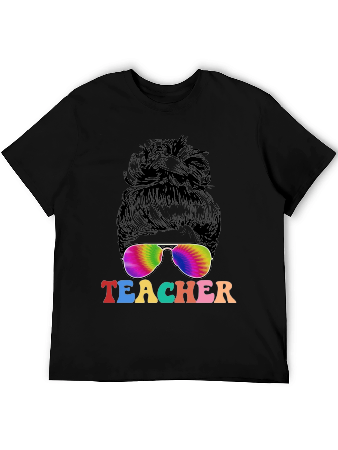 Teacher Messy Bun Tie Dye Sunglasses T-Shirt