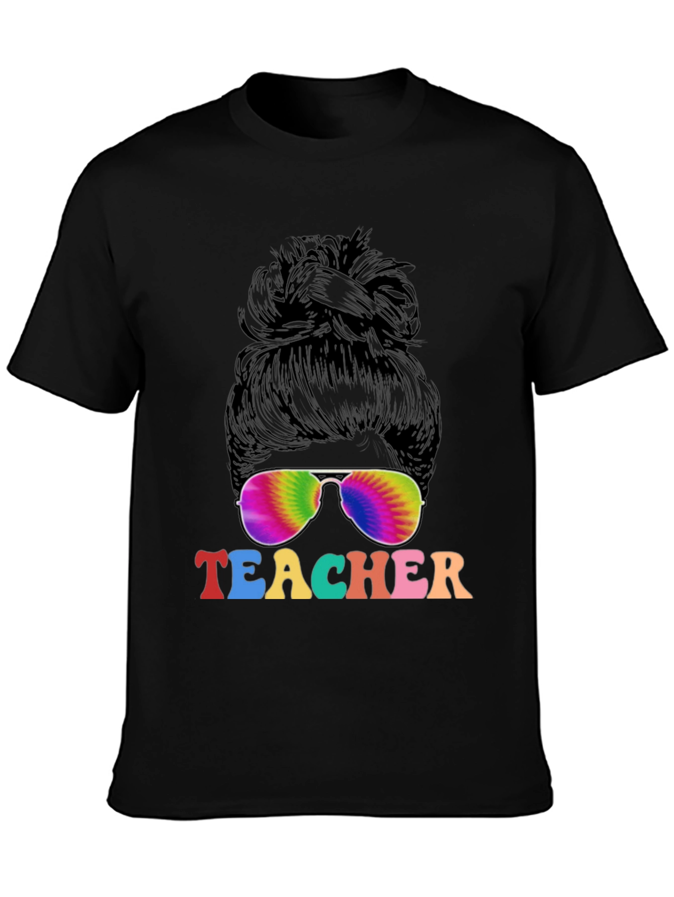 Teacher Messy Bun Tie Dye Sunglasses T-Shirt