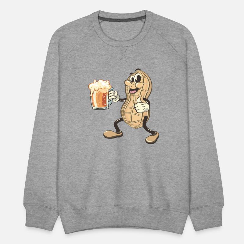 peanuts carrying a large glass of beer