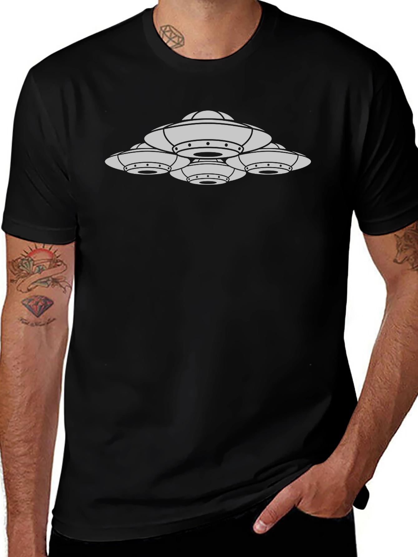 UFO Cluster Graphic Tee - Black Cotton T-Shirt