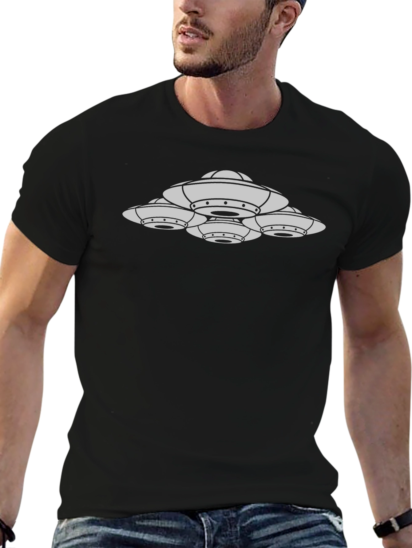 UFO Cluster Graphic Tee - Black Cotton T-Shirt