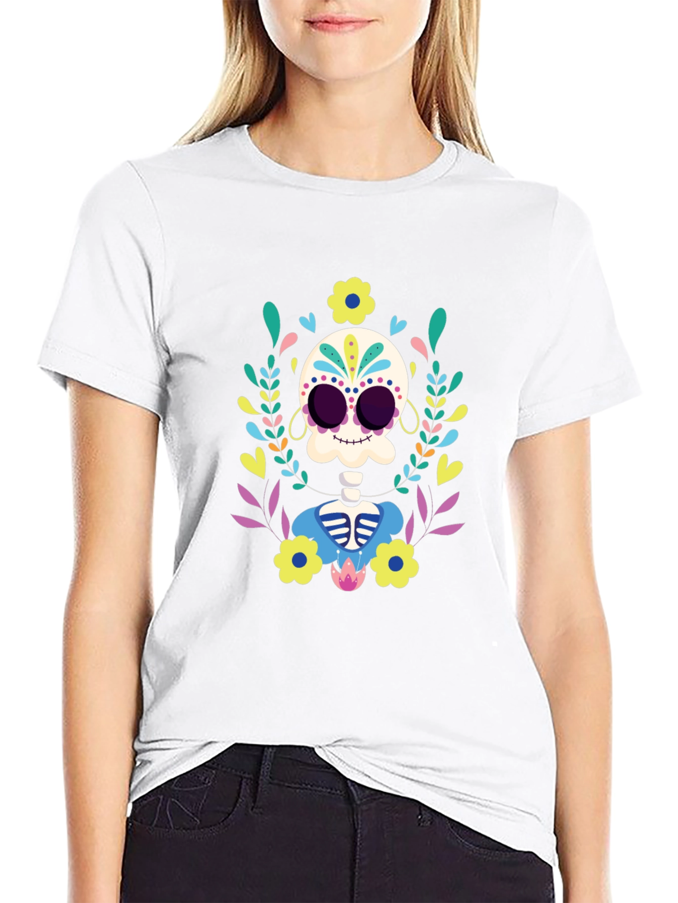 Day of the Dead Skull Graphic Tee - Black