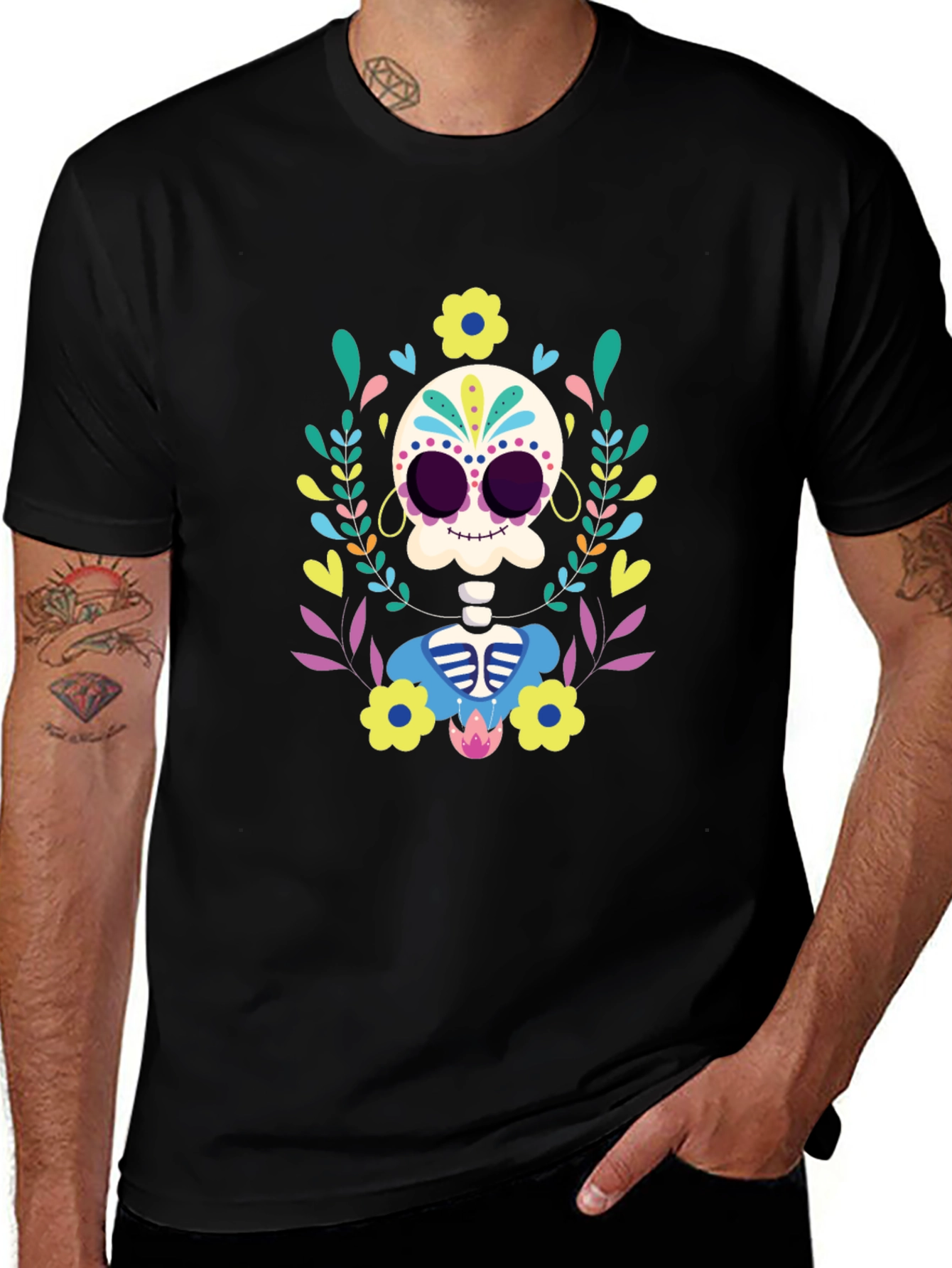 Day of the Dead Skull Graphic Tee - Black