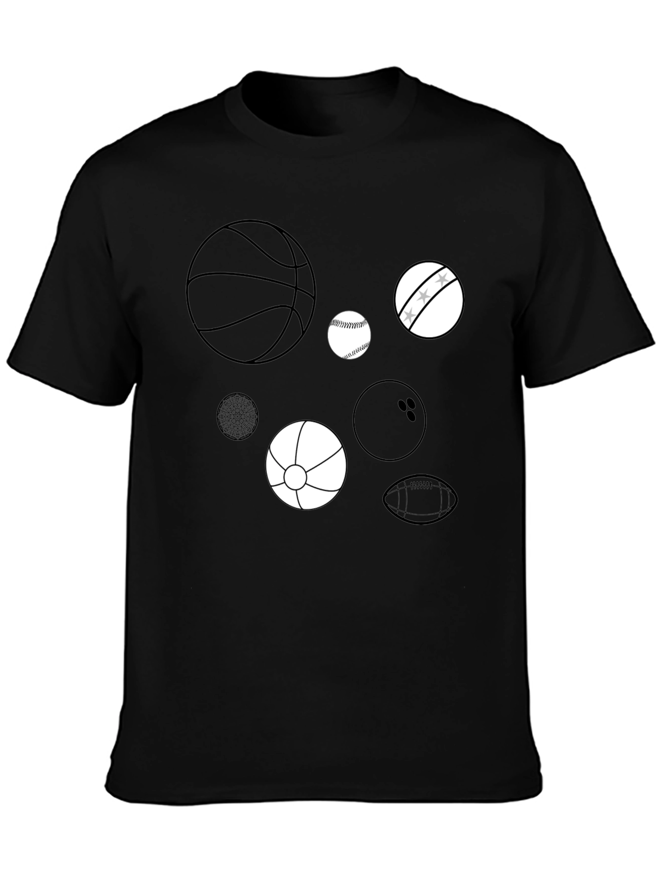 Sports Balls Graphic Tee - Black Cotton T-Shirt