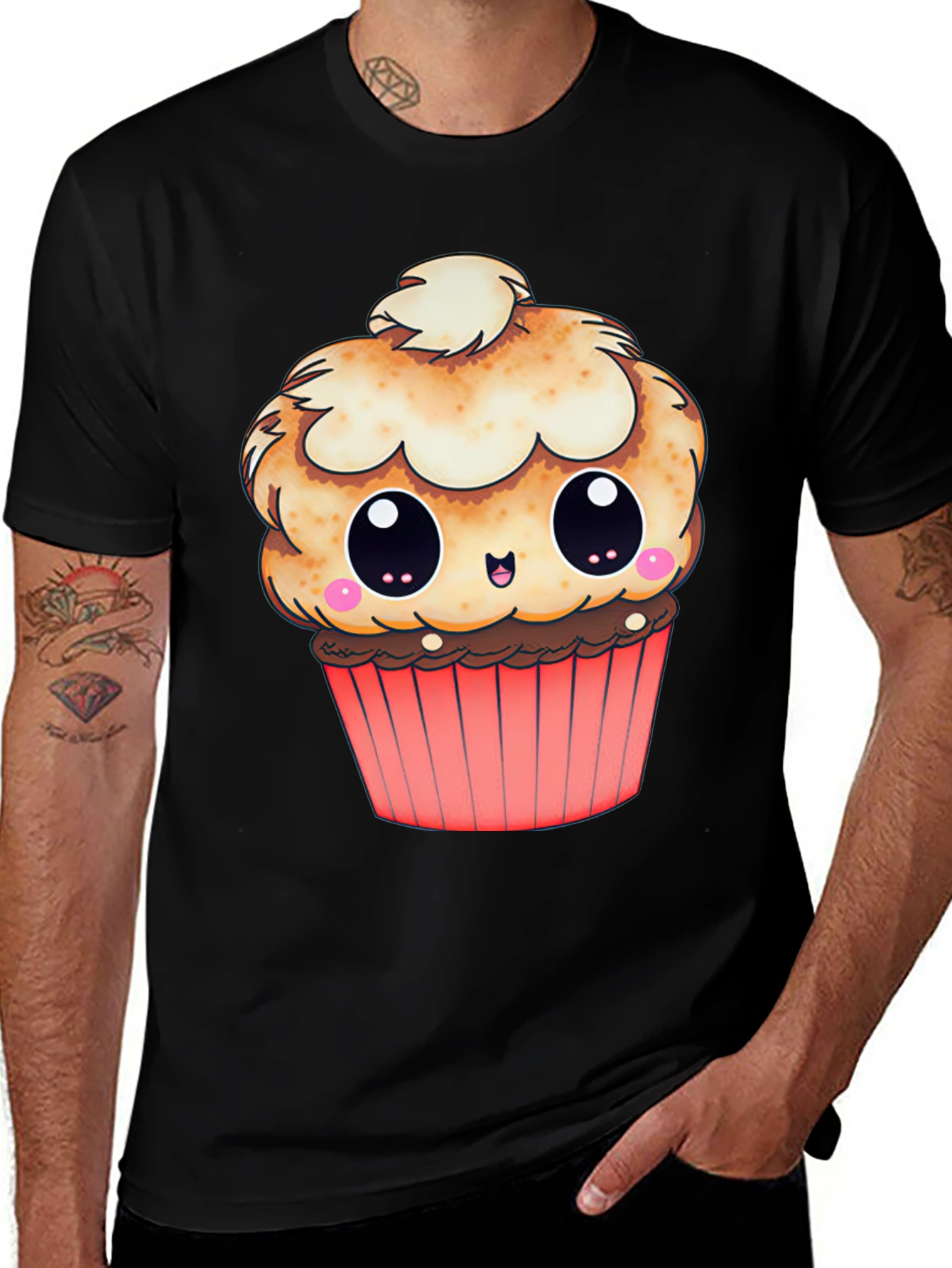 Cute Cupcake Graphic T-Shirt - Black